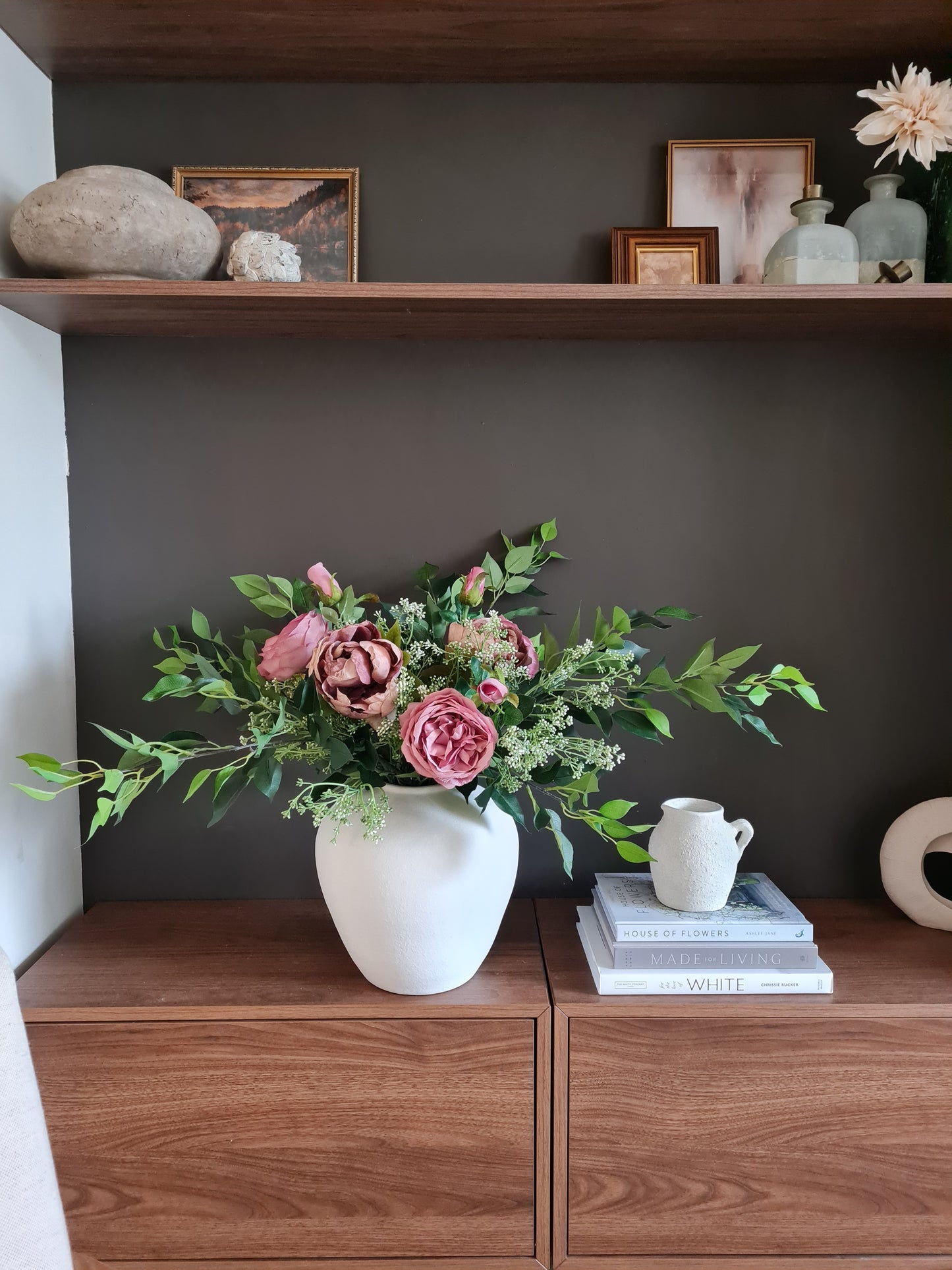 The English Garden - Rose, peony and bay leaf arrangement