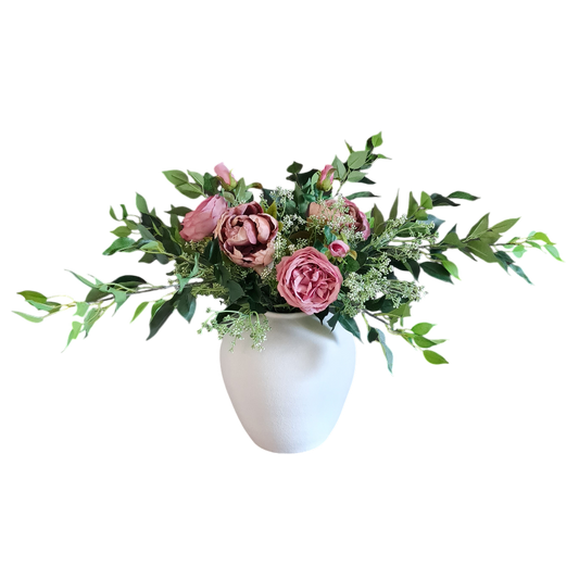 The English Garden - Rose, peony and bay leaf arrangement
