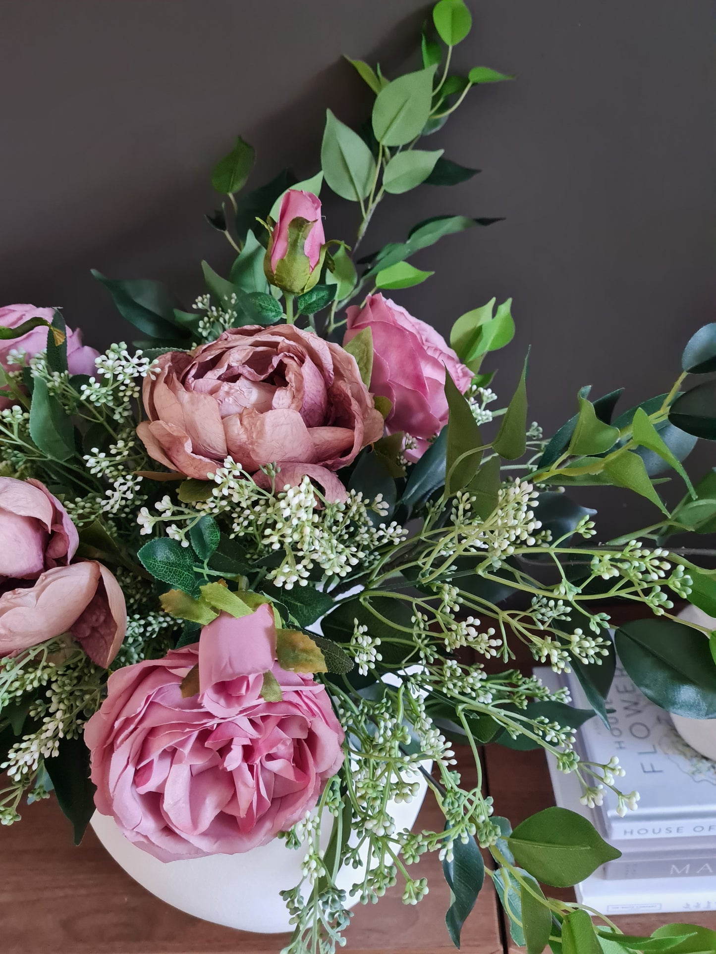 The English Garden - Rose, peony and bay leaf arrangement